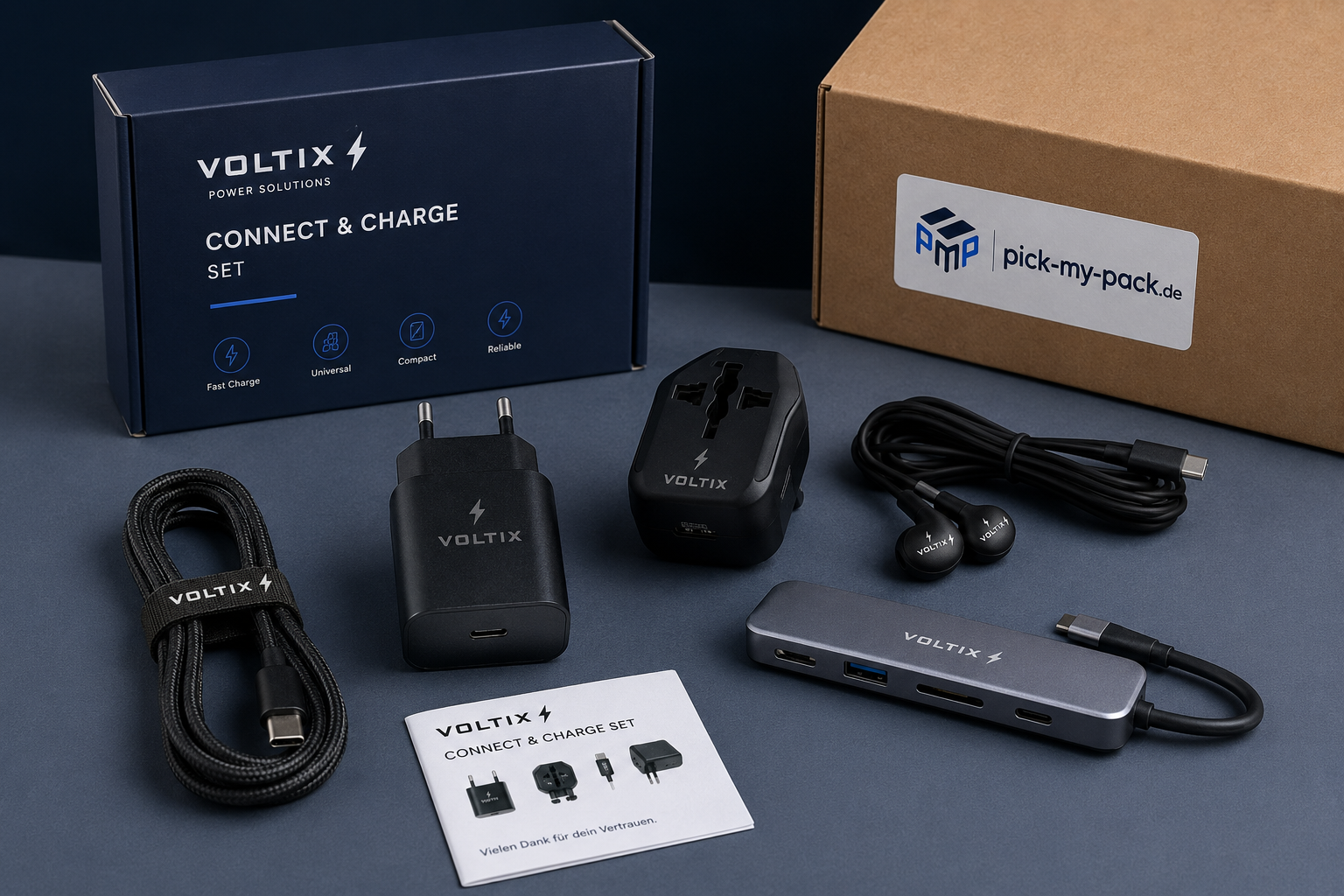 Elektronikzubehör wird zu einem Produktset zusammengestellt