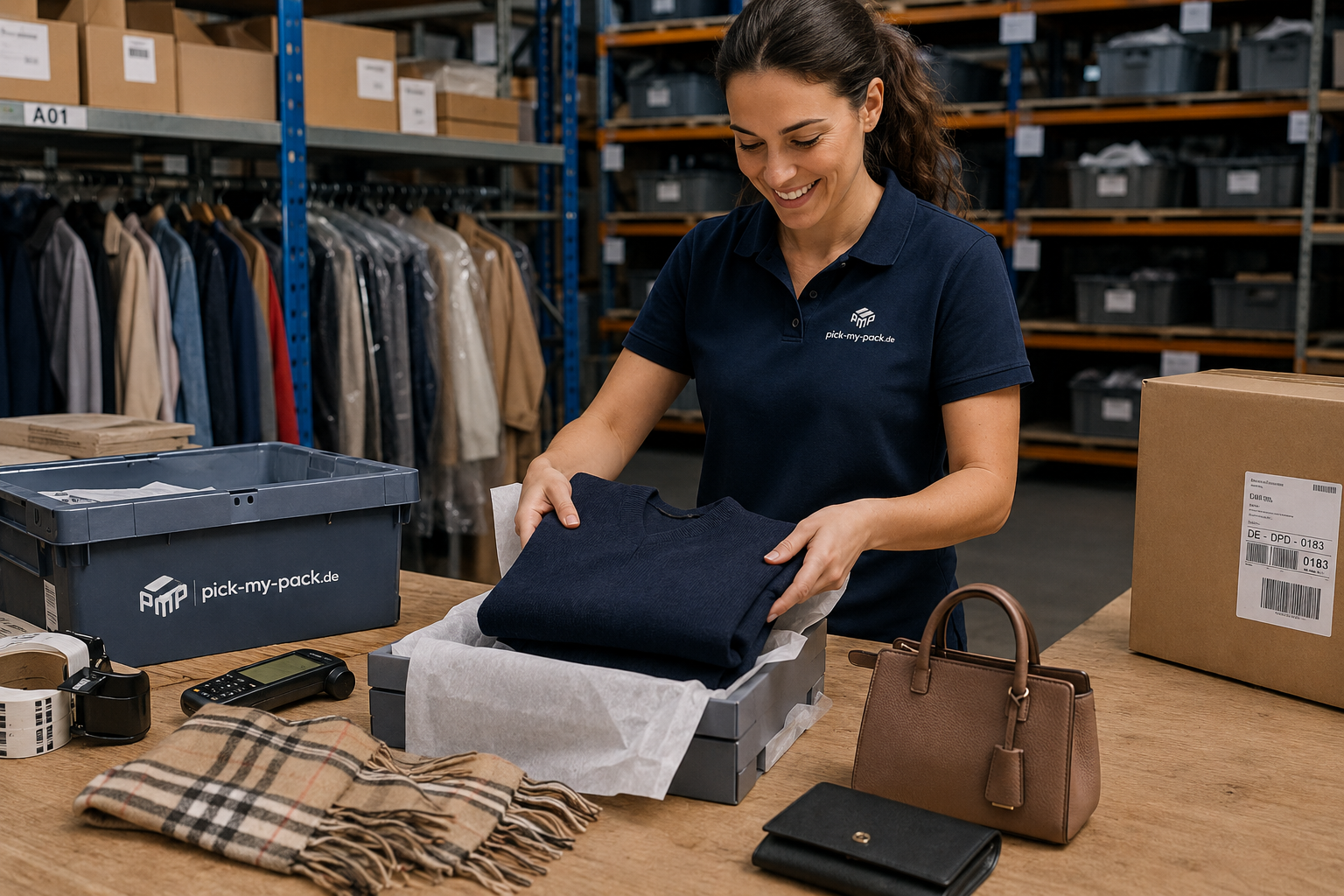 Fashion-Fulfillment mit sauber vorbereiteten Kleidungsstücken und Accessoires