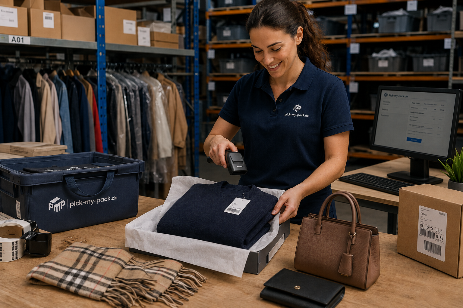 Kleidungsstücke und Accessoires werden für eine Bestellung zusammengestellt