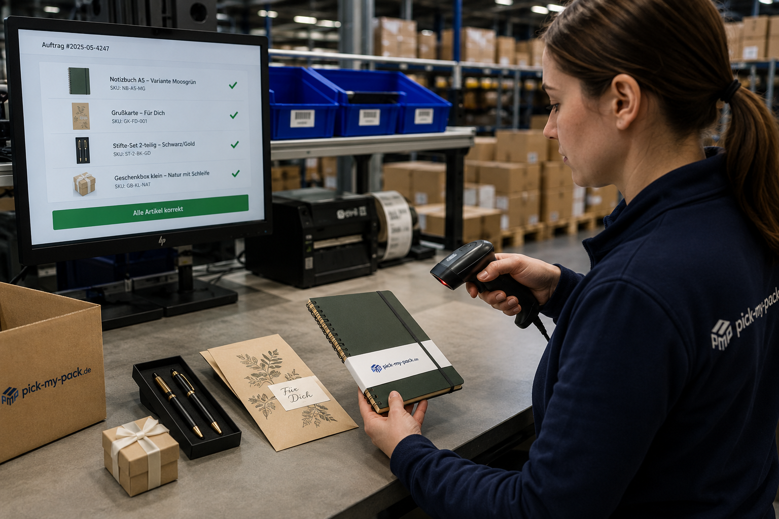 Personalisierte Geschenkartikel werden für den Versand vorbereitet