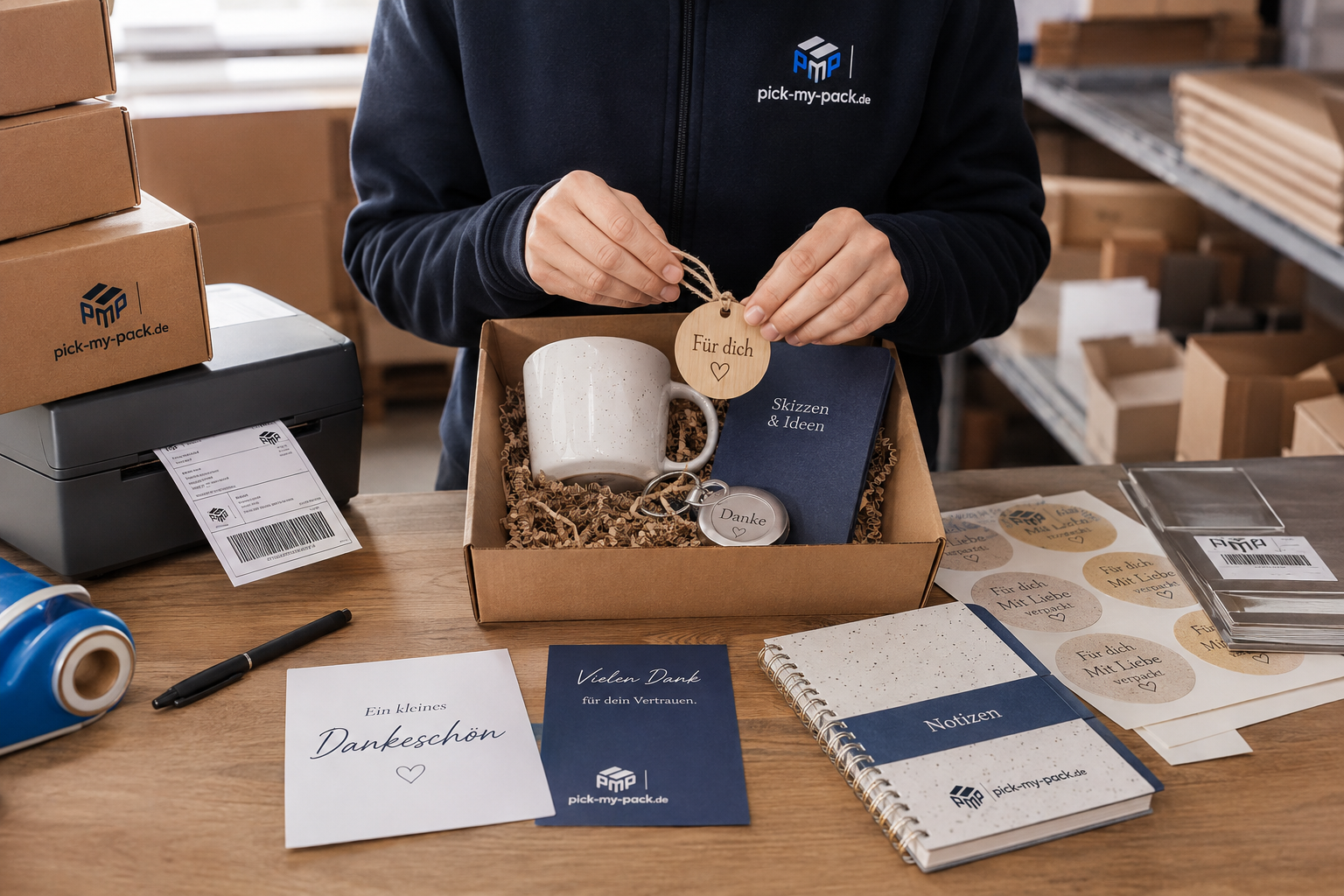 Versandfertiges Geschenkset mit Karte und Beilagen