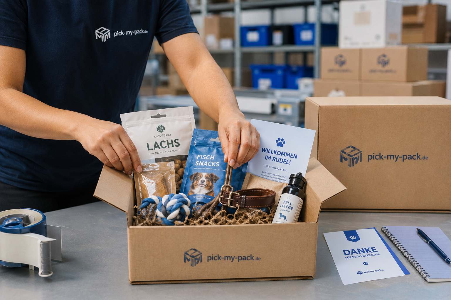 Heimtierprodukte werden sorgfältig für den Versand verpackt