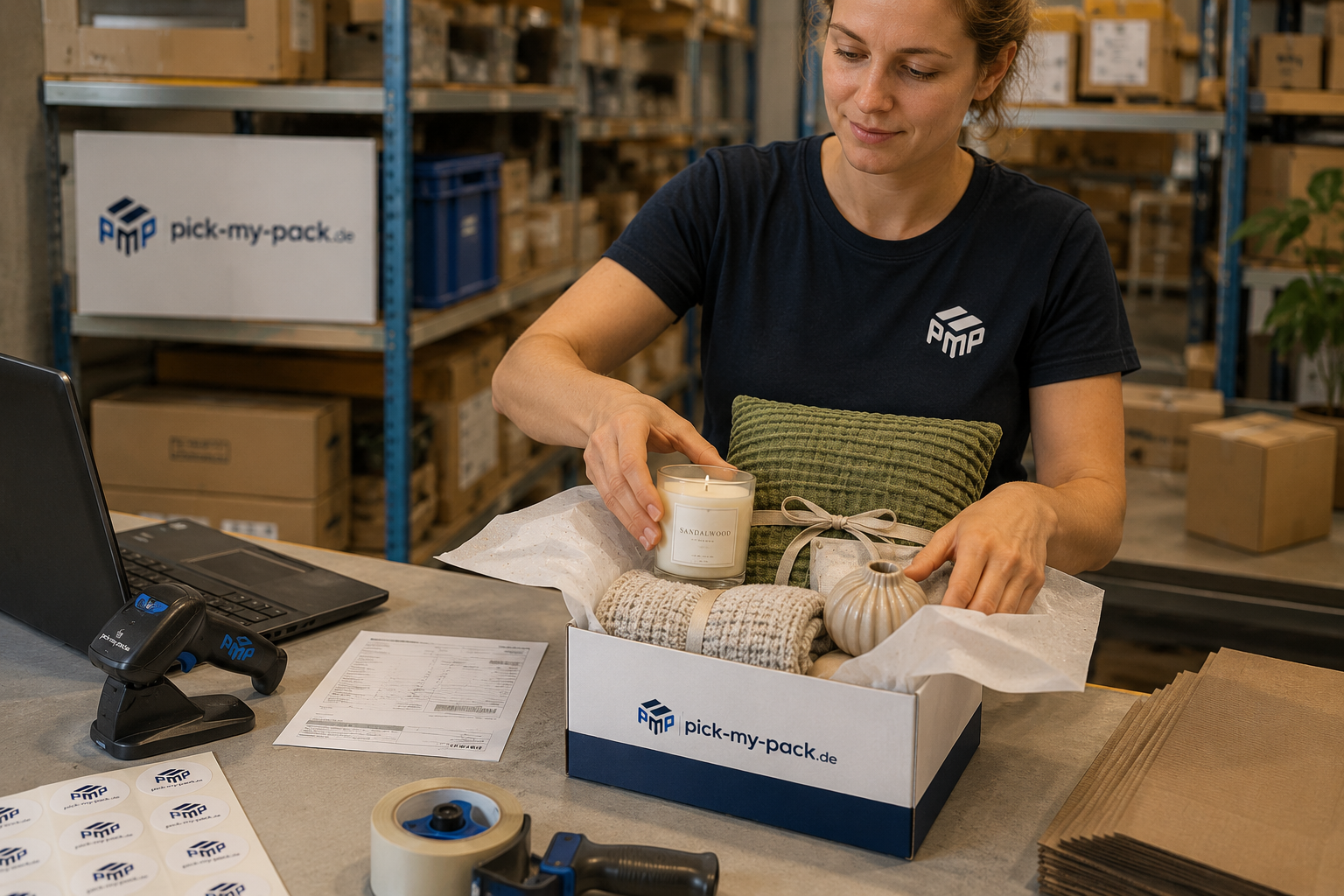 Home-und-Living-Produkte werden markengerecht und sicher für den Versand vorbereitet