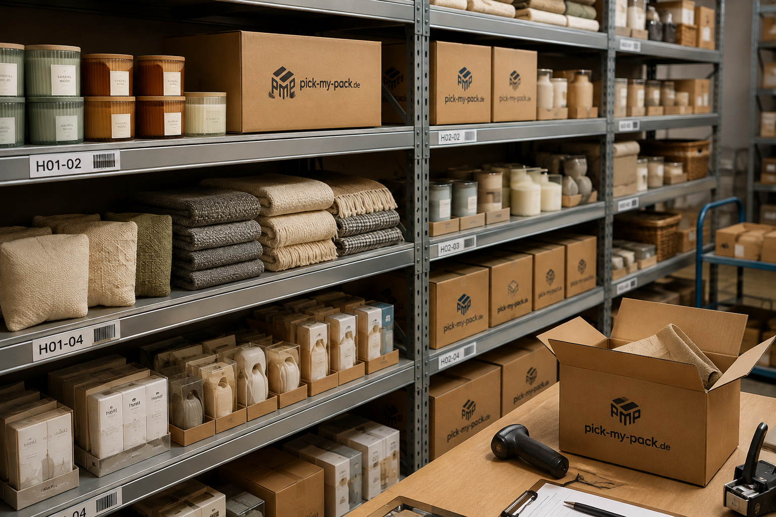 Versandfertige Home-und-Living-Produkte in markengerechter Verpackung