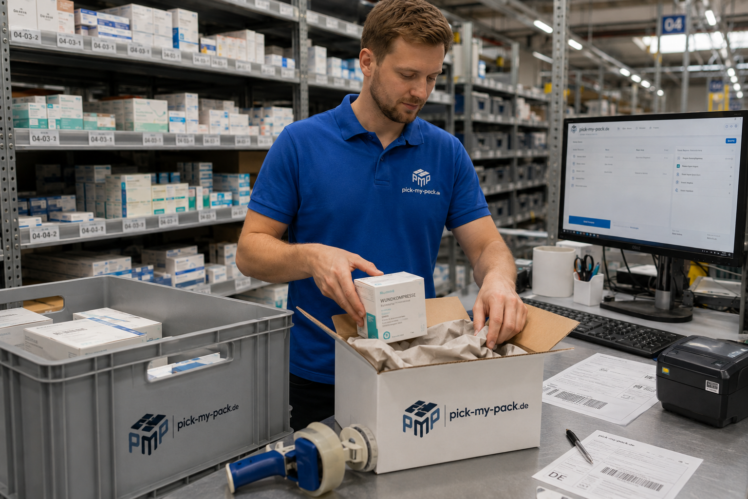 Medizinische Produkte werden kontrolliert für den Versand vorbereitet
