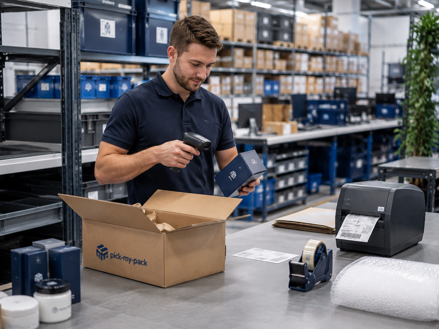 Mitarbeiter kommissioniert Produkte für eine Kundenbestellung