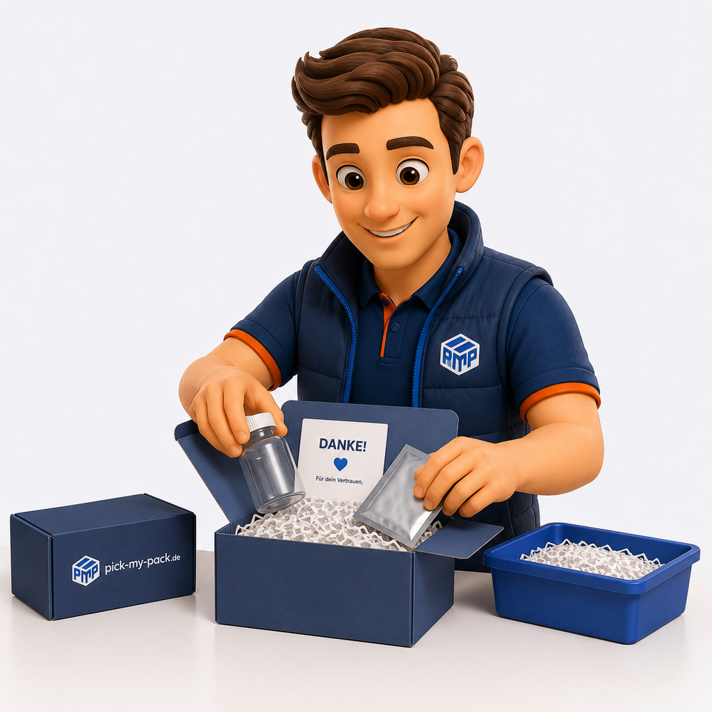 pick-my-pack Pimpi übergibt ein fertiges Set an den Versand