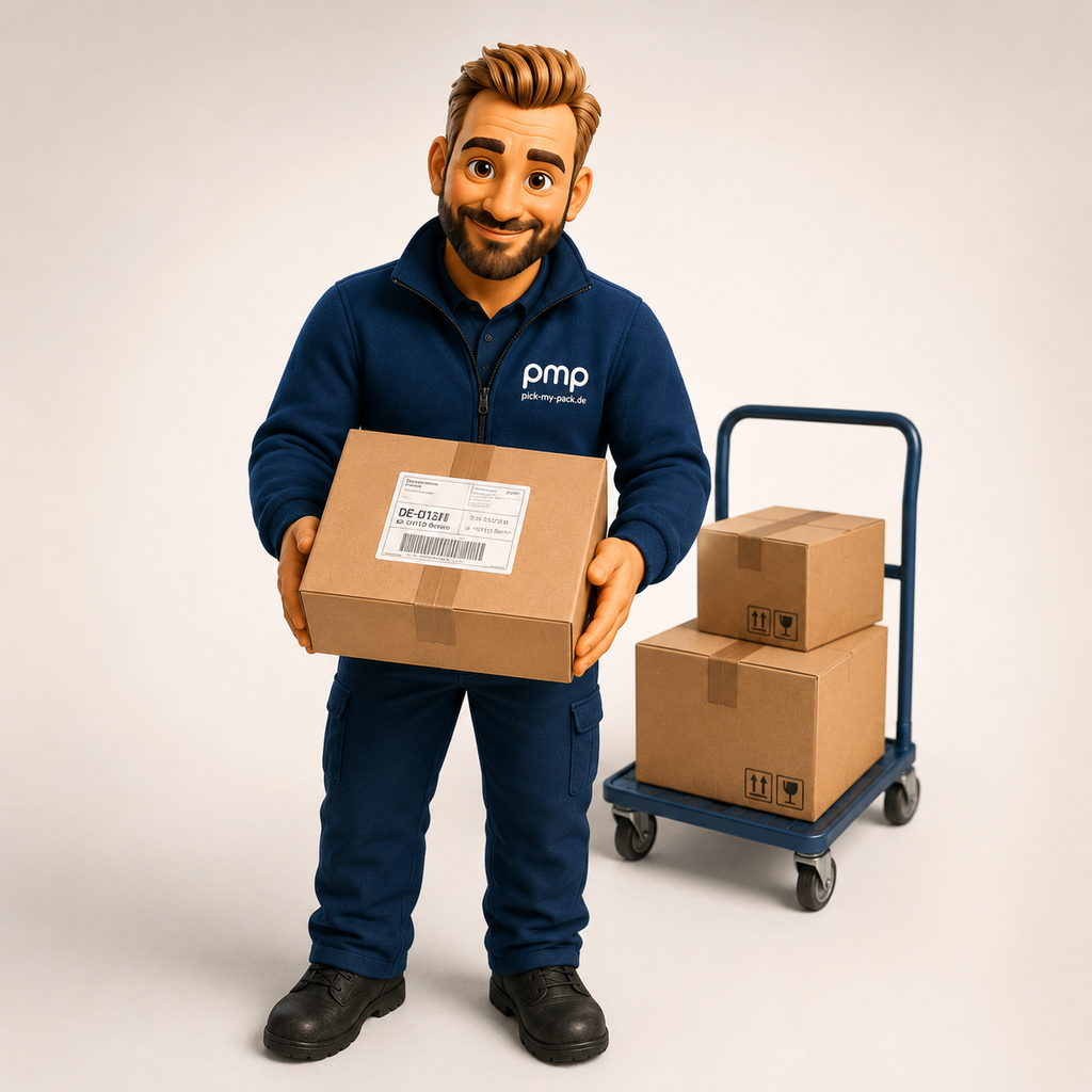 pick-my-pack Pimpi übergibt die fertige Markensendung an den Versand
