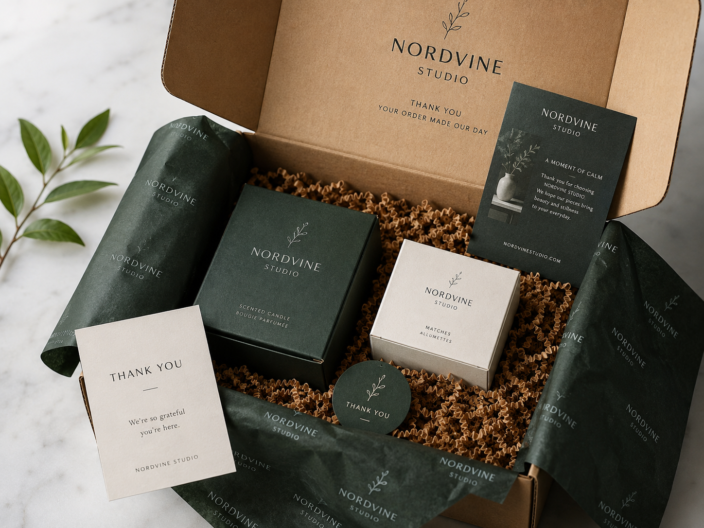 Premium-Unboxing mit Verpackung und Markenmaterialien