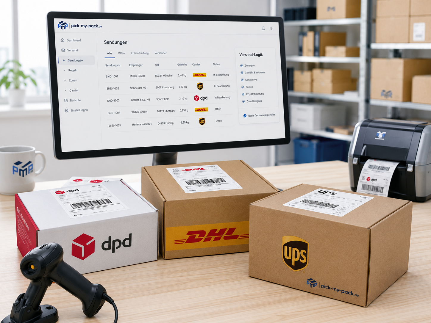 Versandlogik ordnet vorbereitete Pakete dem passenden Carrier zu