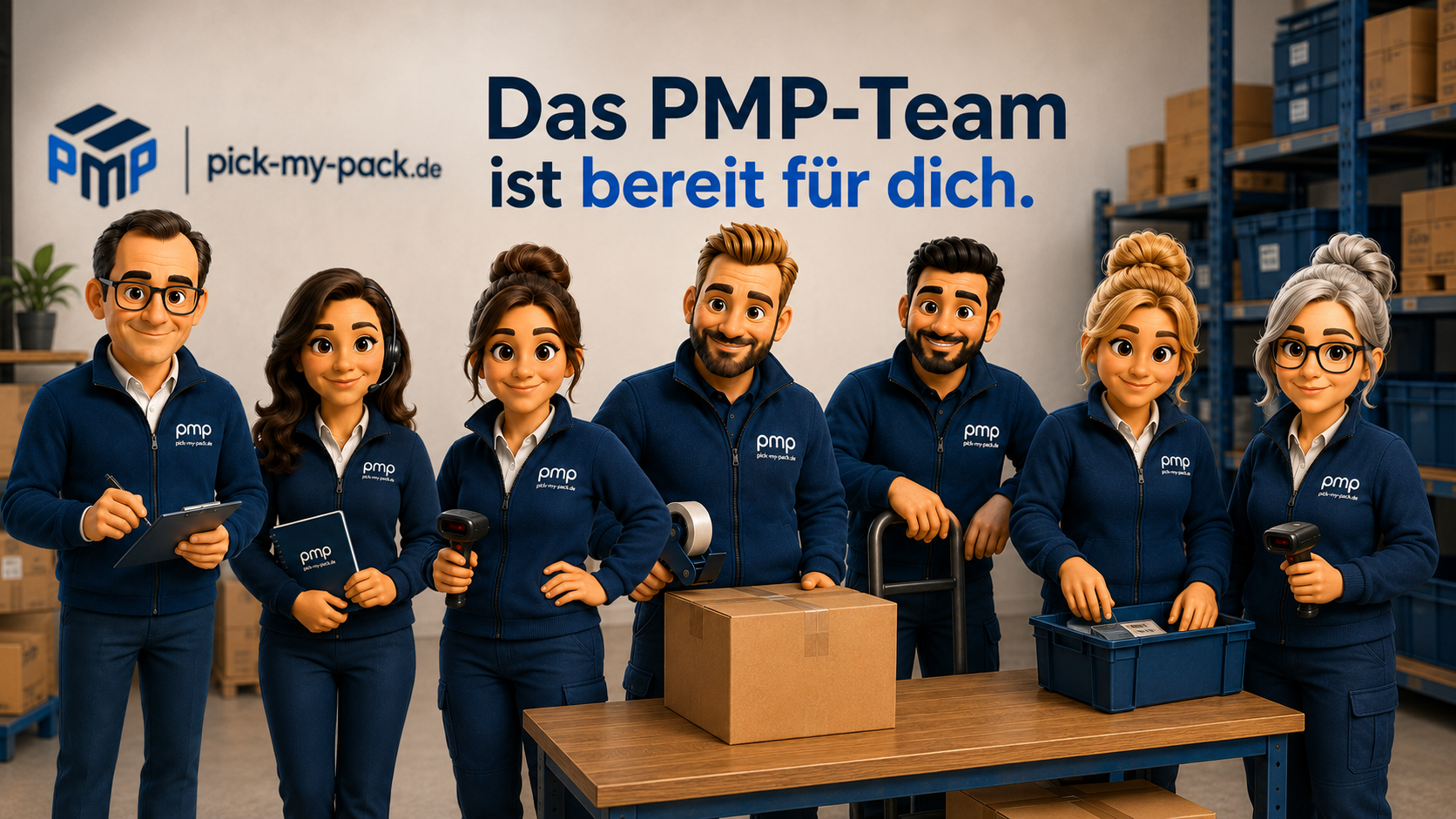 pick-my-pack Team arbeitet gemeinsam an einem Fulfillment-Auftrag